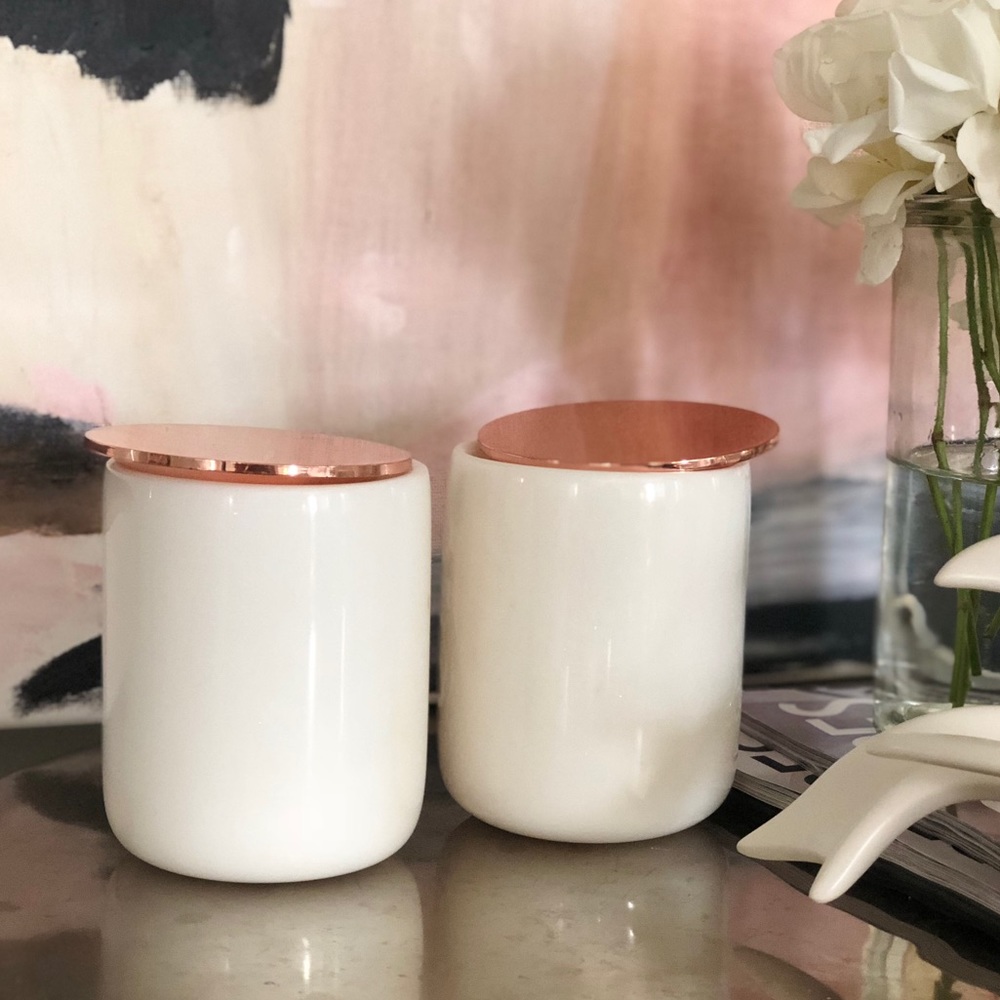 Set of 2 White Marble Jars with Rose Gold Lid 💕